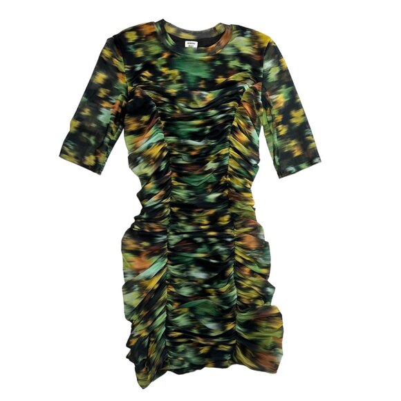 Sunday Best Aritzia‎ Printed Ruched Bodycon Mini Dress Green XS Club Party Rave - Picture 1 of 16